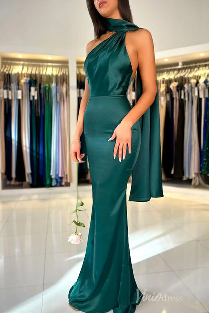 Blush Satin Mermaid Prom Dress with Halter Neck, Open Back – SS025-prom dresses 2025 -Viniodress-Green-Custom Size-