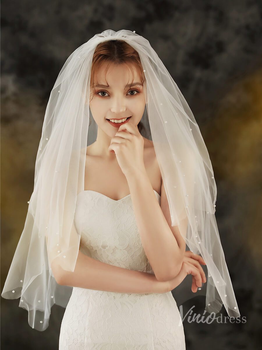Blusher Veil Pearl Bridal Veil Viniodress TS1924-Bridal Veil 2025 -Viniodress-Ivory-