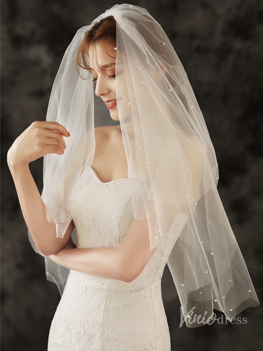 Blusher Veil Pearl Bridal Veil Viniodress TS1924-Bridal Veil 2025 -Viniodress-Ivory-