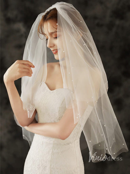 Blusher Veil Pearl Bridal Veil Viniodress TS1924-Bridal Veil 2025 -Viniodress-Ivory-