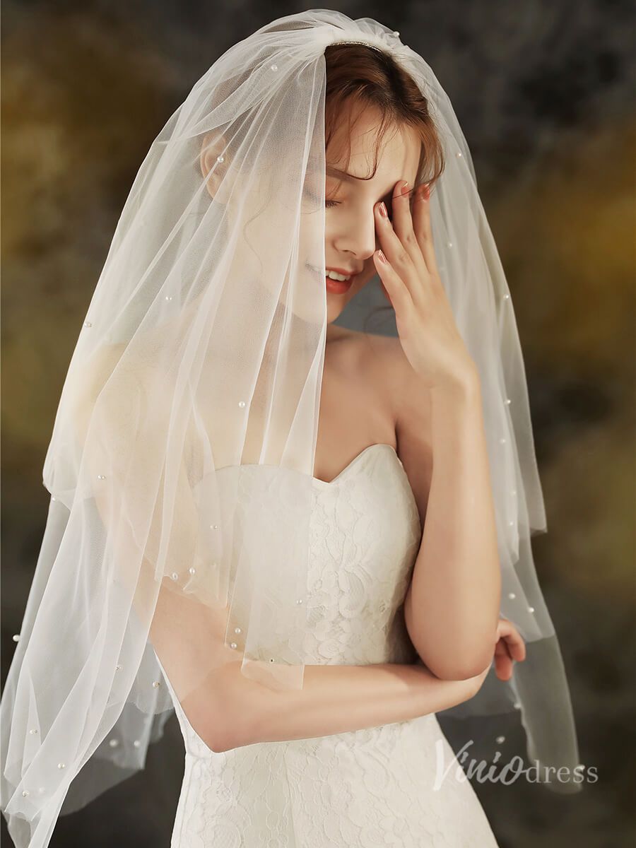 Blusher Veil Pearl Bridal Veil Viniodress TS1924-Bridal Veil 2025 -Viniodress-Ivory-