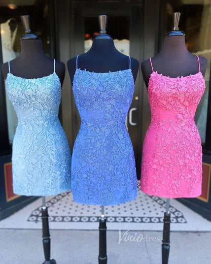 Bodycon Lace Cocktail Dresses Tight Homecoming Mini Party Dress SD1240-Homecoming Dresses 2025 -Viniodress-Blush Pink-Custom Size-