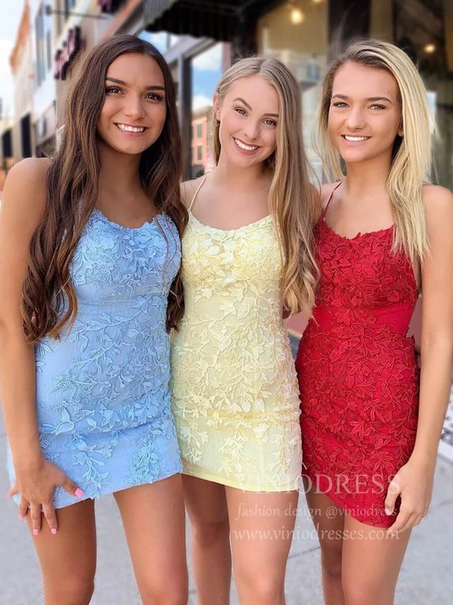 Bodycon Lace Cocktail Dresses Tight Homecoming Mini Party Dress SD1240-Homecoming Dresses 2025 -Viniodress-Blush Pink-Custom Size-