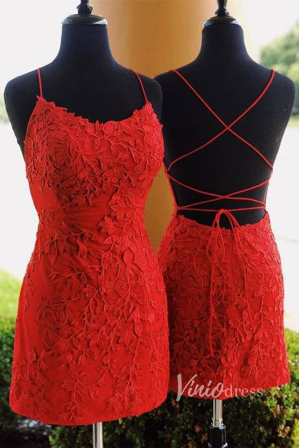 Bodycon Lace Cocktail Dresses Tight Homecoming Mini Party Dress SD1240-Homecoming Dresses 2025 -Viniodress-Red-Custom Size-