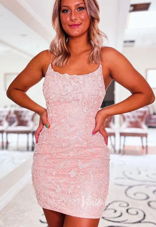 Short Prom Dresses 2025 Bodycon Mini Homecoming Dress Tight Lace Short Prom Dresses SD1240B-homecoming dresses-Viniodress-Pink-Custom Size-Viniodress