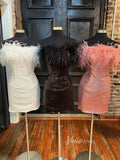 Bodycon Sequin Homecoming Dresses Off Shoulder Feather Cocktail Dress SD1514-homecoming dresses-Viniodress-Viniodress