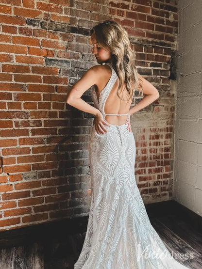 Bohemian Lace Wedding Dress with Open Back, High Neckline, Sheath Silhouette – BH101-wedding dresses 2025 -Viniodress-Ivory-Custom Size-