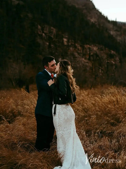 Boho Lace Wedding Dress with Cap Sleeves, Low Back, Lacy Hem – BH102B-wedding dresses 2025 -Viniodress-Ivory-Custom Size-