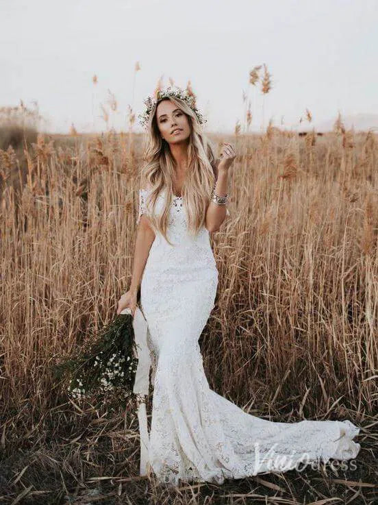 Boho Lace Wedding Dresses Lace Mermaid Wedding Dress Viniodress VW1108-wedding dresses 2025 -Viniodress-Ivory-Custom Size-