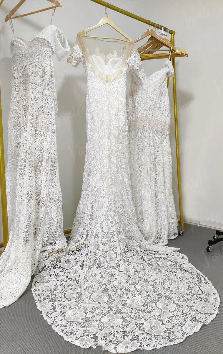Boho Lace Wedding Dresses Lace Mermaid Wedding Dress Viniodress VW1108-wedding dresses 2025 -Viniodress-Ivory-Custom Size-