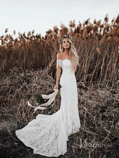 Boho Lace Wedding Dresses Lace Mermaid Wedding Dress Viniodress VW1108-wedding dresses 2025 -Viniodress-Ivory-Custom Size-