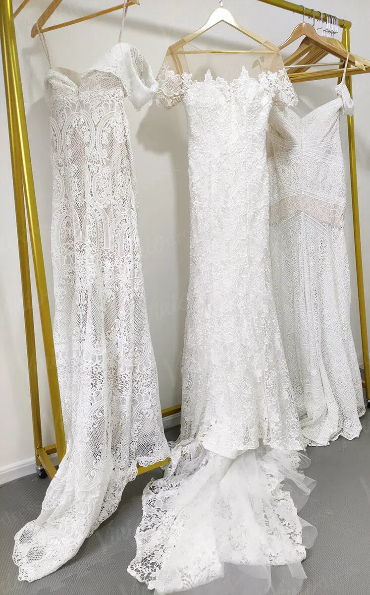 Boho Lace Wedding Dresses Lace Mermaid Wedding Dress Viniodress VW1108-wedding dresses 2025 -Viniodress-Ivory-Custom Size-