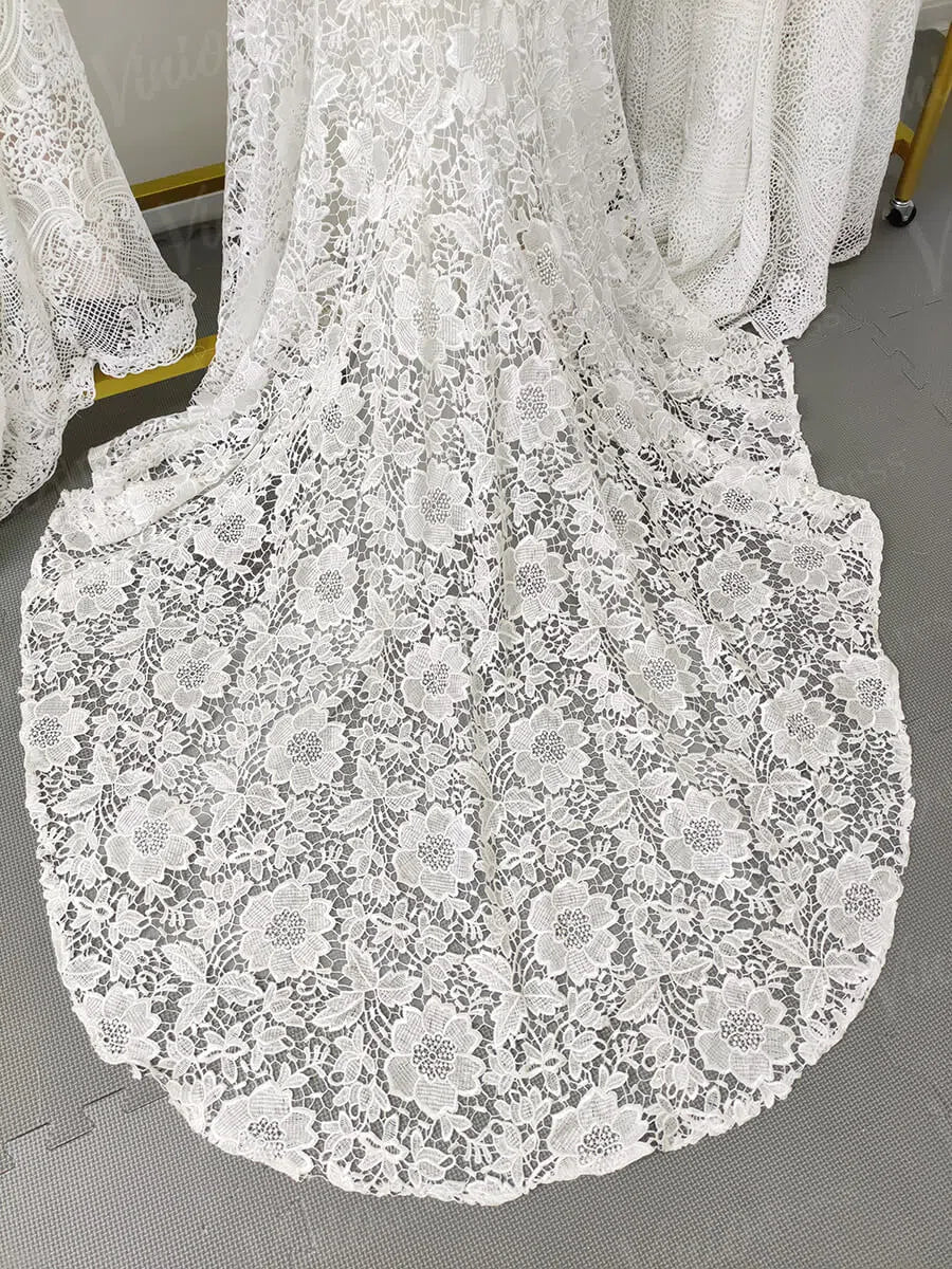 Boho Lace Wedding Dresses Lace Mermaid Wedding Dress Viniodress VW1108-wedding dresses 2025 -Viniodress-Ivory-Custom Size-
