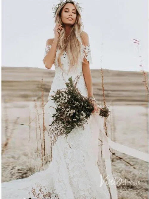 Boho Lace Wedding Dresses Lace Mermaid Wedding Dress Viniodress VW1108-wedding dresses-Viniodress-Viniodress