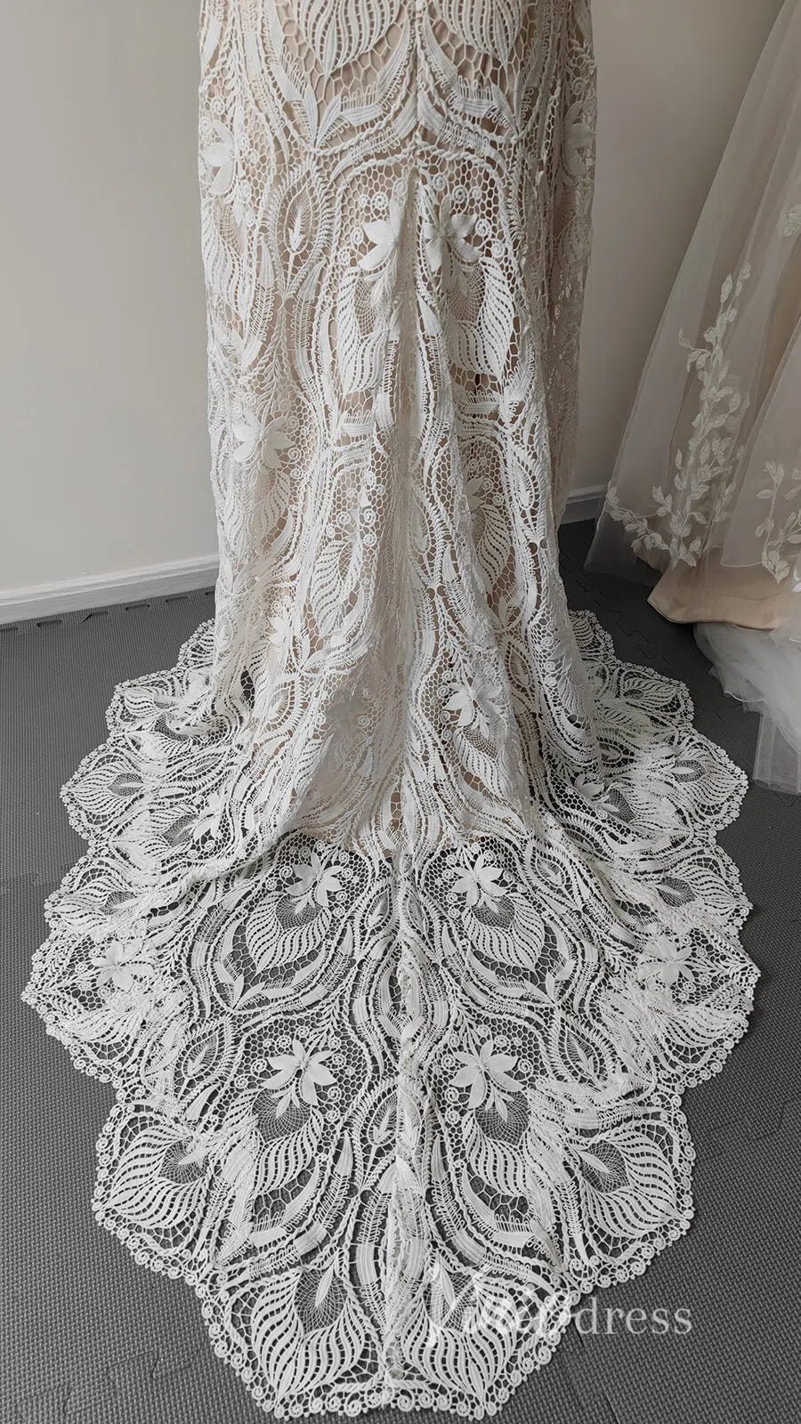 Boho Sheath Wedding Dress | Pearl Beaded Bodice with Guipure Lace & Open Back VW1125-wedding dresses 2025 -Viniodress-Ivory-Custom Size-