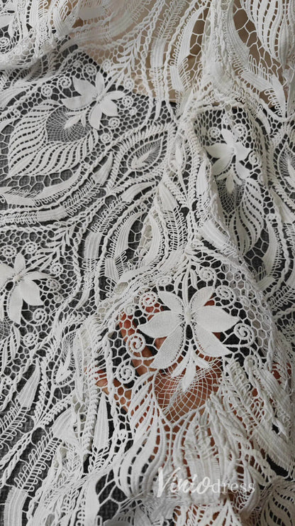 Boho Sheath Wedding Dress | Pearl Beaded Bodice with Guipure Lace & Open Back VW1125-wedding dresses 2025 -Viniodress-Ivory-Custom Size-