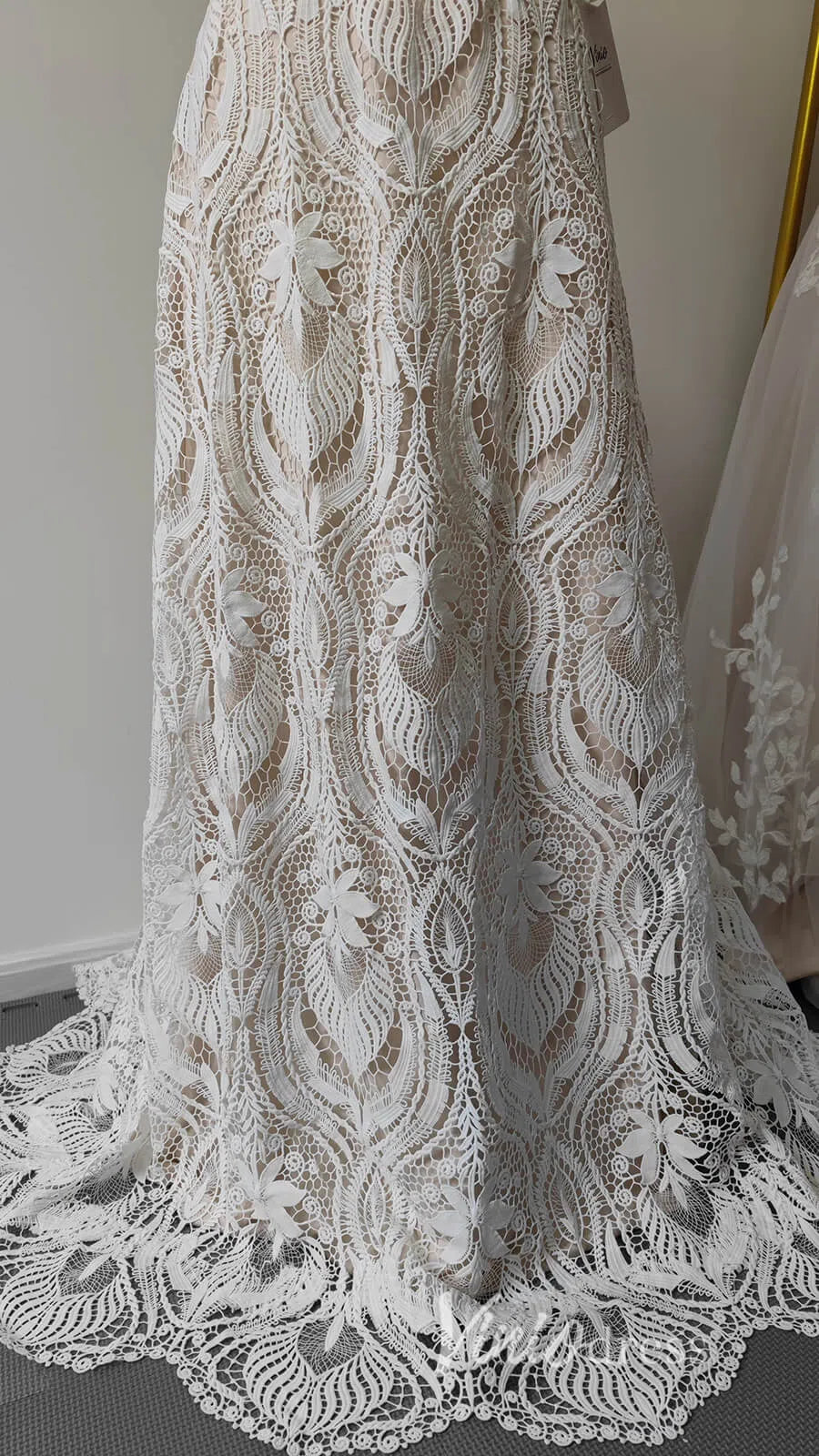 Boho Sheath Wedding Dress | Pearl Beaded Bodice with Guipure Lace & Open Back VW1125-wedding dresses 2025 -Viniodress-Ivory-Custom Size-