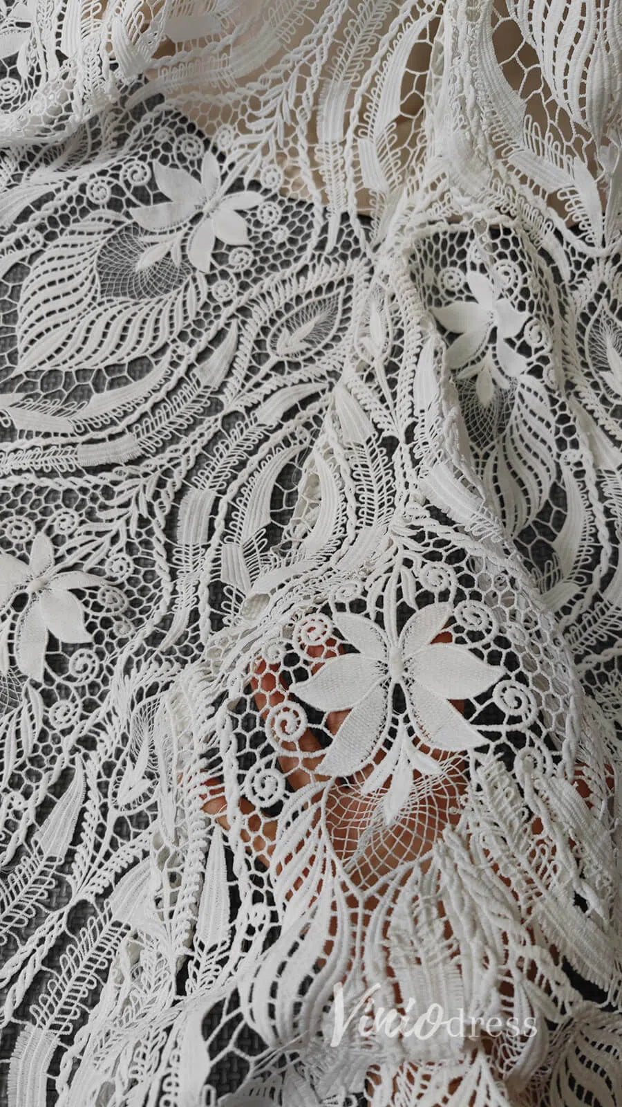 Boho Sheath Wedding Dress | Pearl Beaded Bodice with Guipure Lace & Open Back VW1125-wedding dresses 2025 -Viniodress-Ivory-Custom Size-