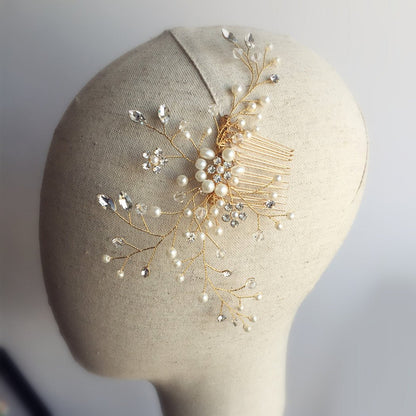 Bridal Comb Gold and Veil-Accessories 2025 -Viniodress-Ivory-