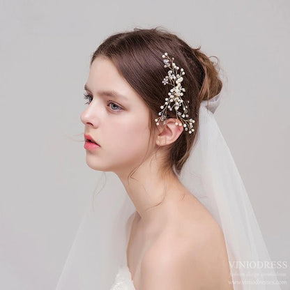 Bridal Comb Gold and Veil-Accessories 2025 -Viniodress-Ivory-