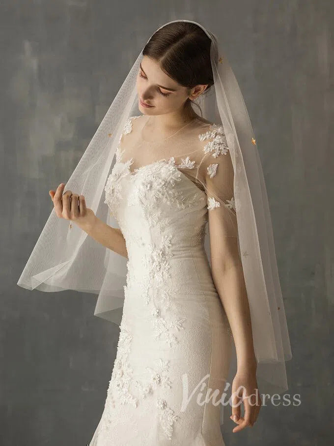 Bridal Drop Veils with Glittery Stars AC1006-Bridal Veil 2025 -Viniodress-Ivory-