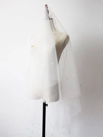 Bridal Drop Veils with Glittery Stars AC1006-Bridal Veil 2025 -Viniodress-Ivory-