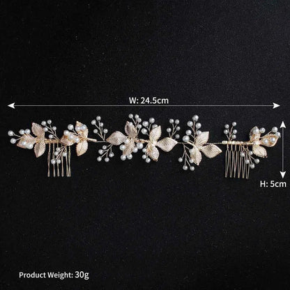 Bridal Headpiece Bum Wrap with Combs AC1053-Headpieces 2025 -Viniodress-Gold-