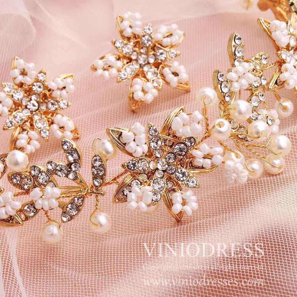 Bridal Jewely Set Blossom Earrings, Neckband AC1069-Bridal Jewelry-Viniodress-Gold-Viniodress