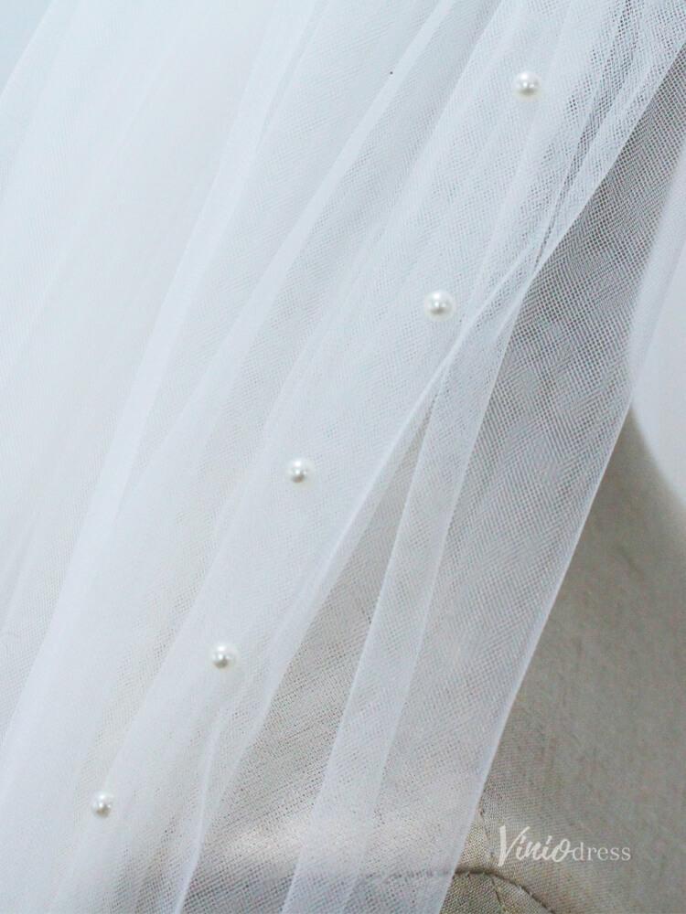 2 Tiers Tulle Bridal Veils with Pearls Viniodress AC1306-Veils-Viniodress-Ivory-Viniodress