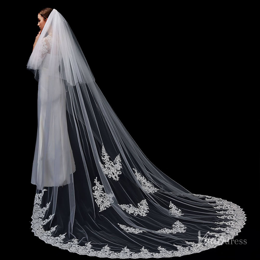 Cathedral Length Bridal Veil with Blusher Viniodress TS1909-Veils-Viniodress-Ivory-Viniodress