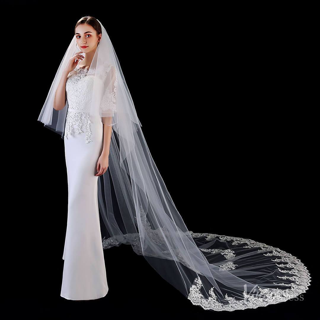 Cathedral Length Bridal Veil with Blusher Viniodress TS1909-Veils-Viniodress-Ivory-Viniodress