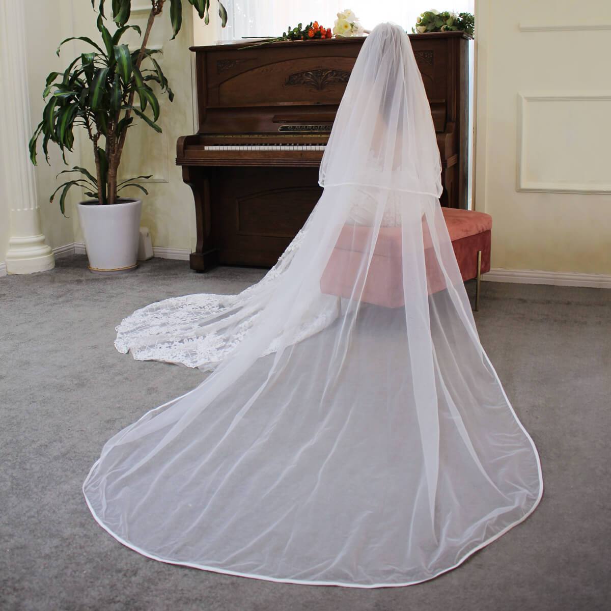 Long Cathedral Bridal Veil with Blusher Viniodress V690-Veils-Viniodress-Ivory-Viniodress