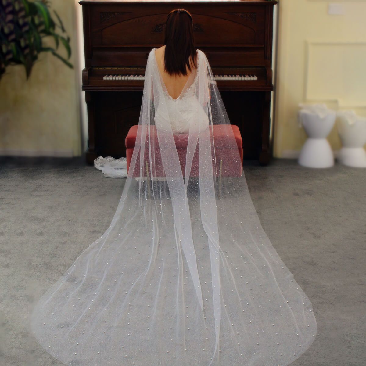 Pearl Cathedral Cape Veil Viniodress V681-Veils-Viniodress-Ivory-Viniodress