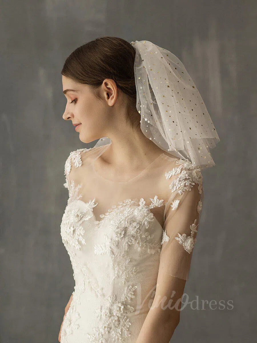 Simple Wedding Veils with Gold Stars AC1011-Veils-Viniodress-Ivory-Viniodress