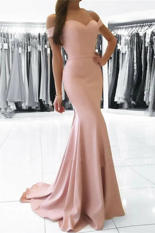 Prom Dress 2025 Blush Pink Mermaid Bridesmaid Dress Simple Off the Shoulder Prom Dresses VB1026-unique bridesmaid dresses-Blush Pink-Custom Size-Viniodress