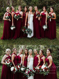 Cheap Halter Burgundy Long Chiffon Bridesmaid Dresses Plus Size VB1025-bridesmaid dresses-Viniodress-Viniodress