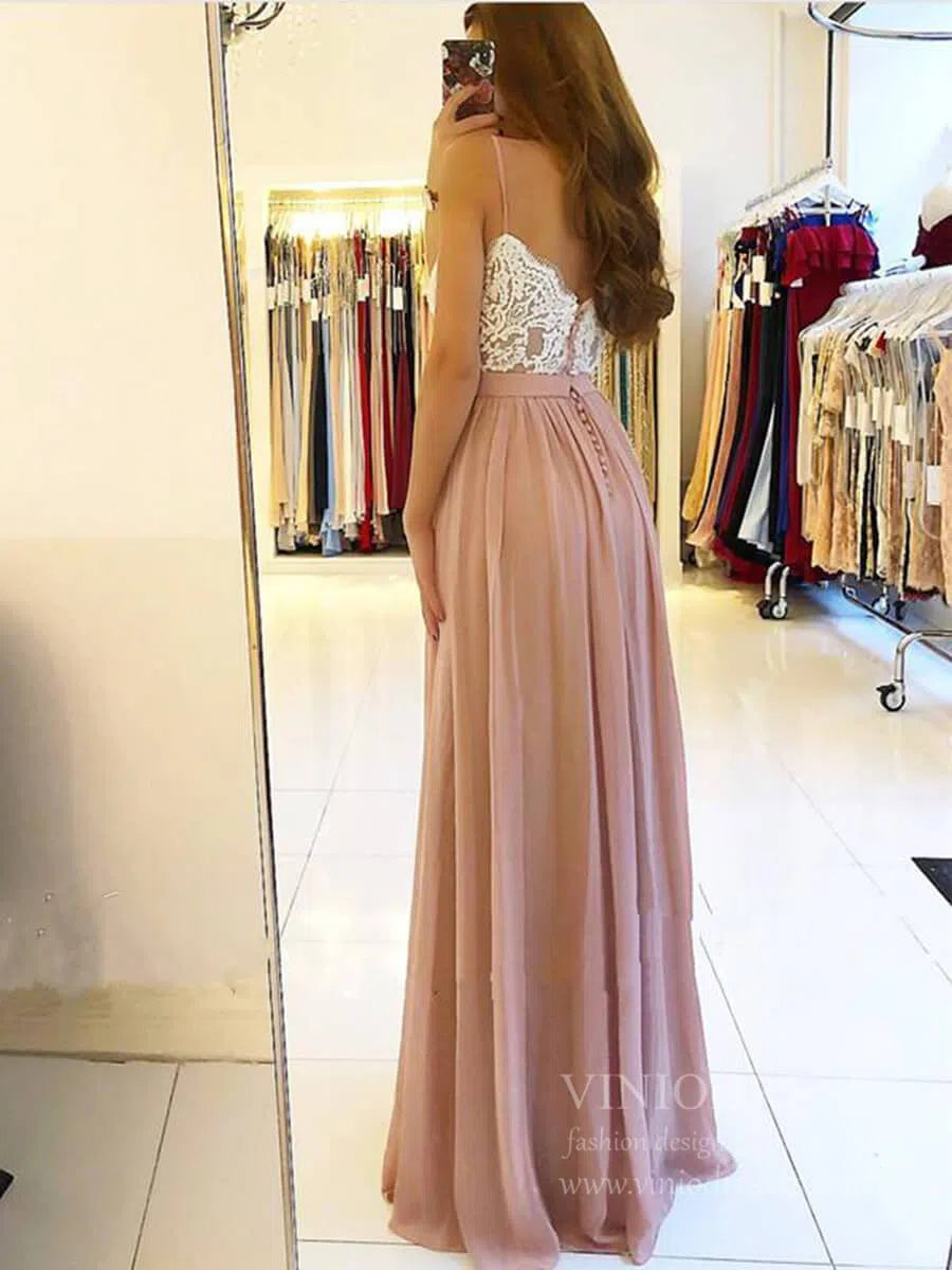 Prom Dress 2025 Dusty Rose Spaghetti Strap Bridesmaid Dresses with Slit FD1699-unique bridesmaid dresses-Dusty Rose-Custom Size-Viniodress