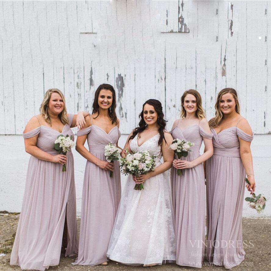 Plus Size Off the Shoulder Mauve Chiffon Bridesmaid Dresses with Slit VB1041-bridesmaid dresses-Viniodress-Viniodress