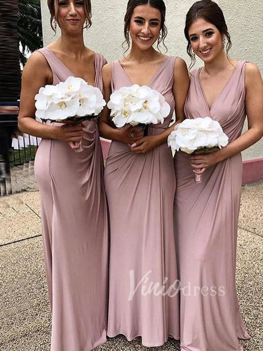 Sheath V Neck Dusty Rose Bridesmaid Dresses Long VB1013-bridesmaid dresses-Viniodress-Dusty Rose-Custom Size-Viniodress