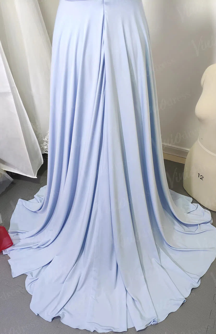 V Neck A-line Light Blue Long Bridesmaid Dresses with Slit VB1027-bridesmaid dresses-Viniodress-Viniodress