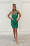 Short Prom Dresses 2025 Bright Green Sequin Homecoming Dresses Bodycon Mini Cocktail Dresses SD1524-homecoming dresses-Viniodress-Green-Custom Size-Viniodress