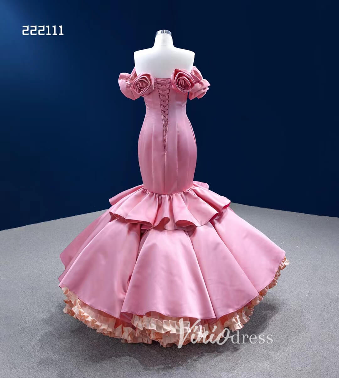 Bright Pink Mermaid Wedding Dress 3D Flower Pageant Dress 222111-wedding dresses 2025 -Viniodress-Pink-Custom Size-