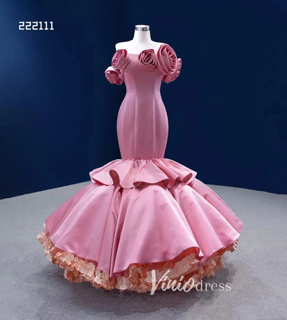 Bright Pink Mermaid Wedding Dress 3D Flower Pageant Dress 222111-wedding dresses 2025 -Viniodress-Pink-Custom Size-