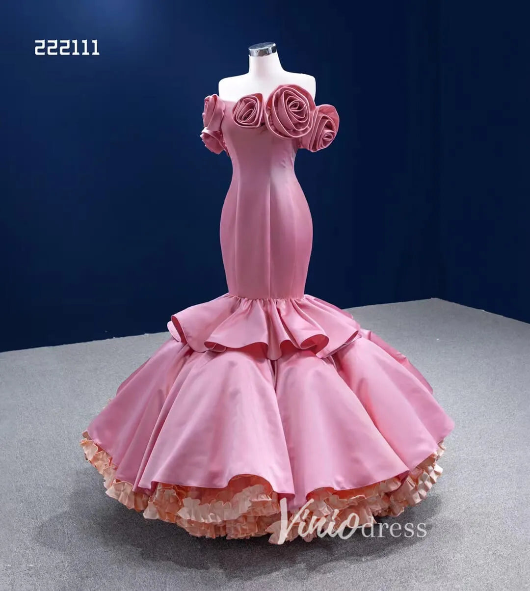 Bright Pink Mermaid Wedding Dress 3D Flower Pageant Dress 222111-wedding dresses 2025 -Viniodress-Pink-Custom Size-