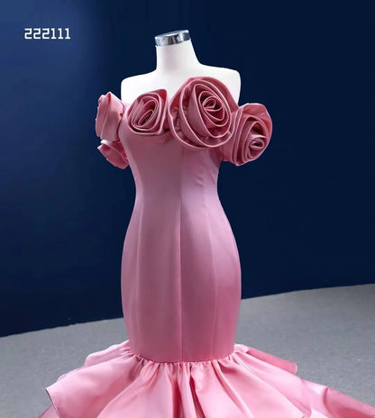 Bright Pink Mermaid Wedding Dress 3D Flower Pageant Dress 222111-wedding dresses 2025 -Viniodress-Pink-Custom Size-