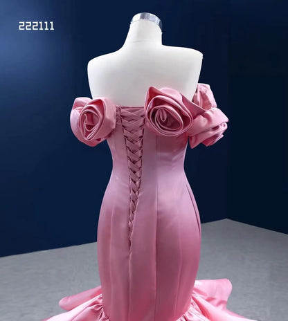 Bright Pink Mermaid Wedding Dress 3D Flower Pageant Dress 222111-wedding dresses 2025 -Viniodress-Pink-Custom Size-