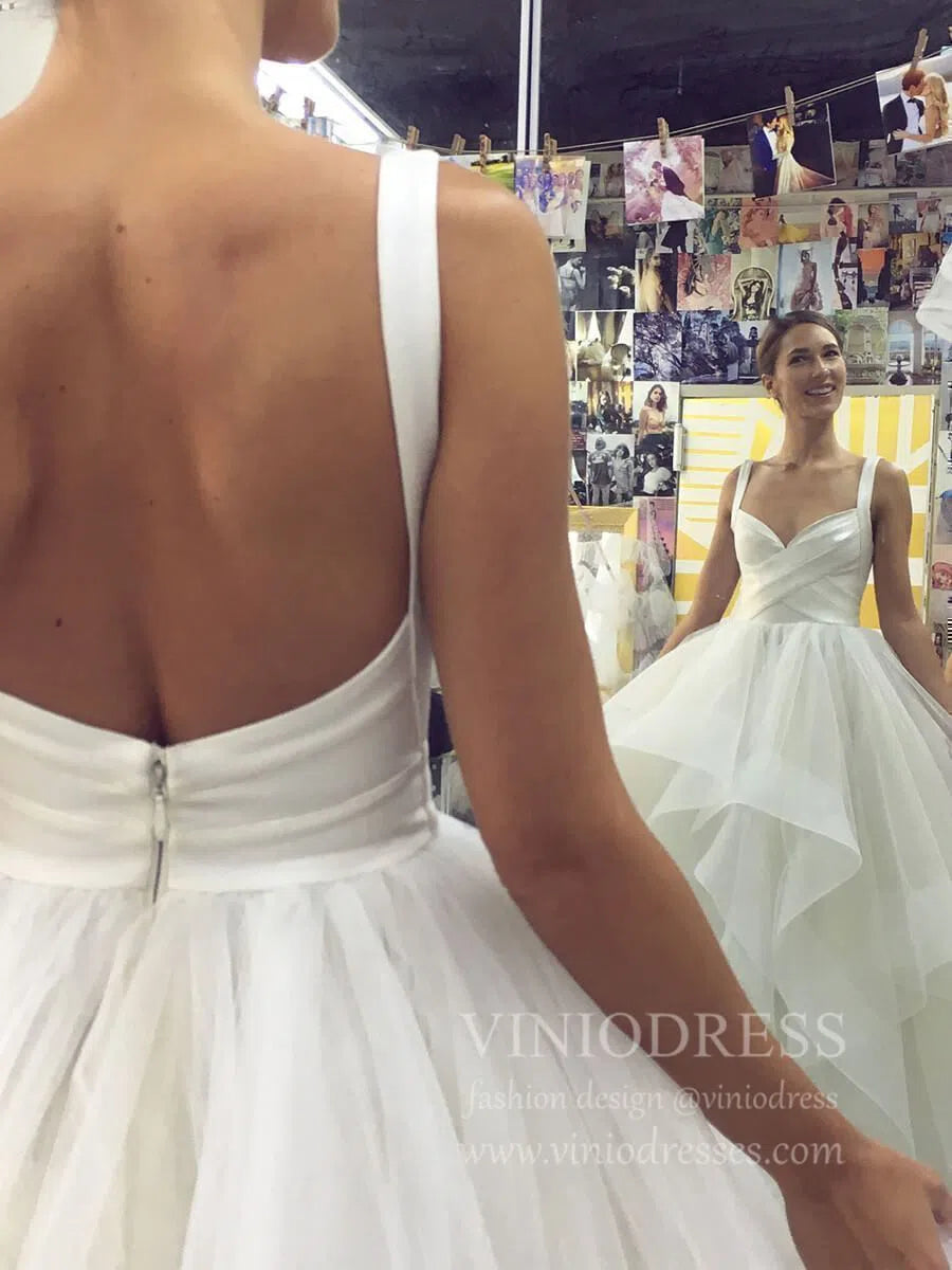 Broad Strap V Neck Ball Gown Wedding Dresses with Ruffle Skirt VW1121-wedding dresses-Viniodress-Viniodress