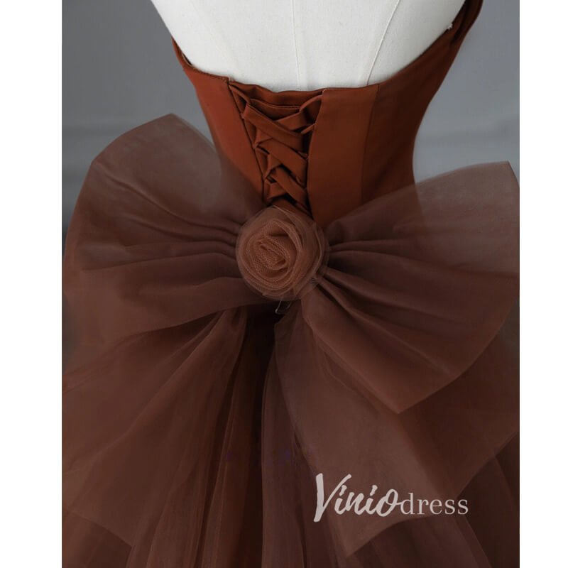 Brown Satin Mermaid Prom Dresses Strapless Bow-Tie Formal Gown FD3407-prom dresses 2025 -Viniodress-Brown-Custom Size-