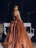 Brown Satin Prom Dresses, Strapless Pleated Tulle Ball Gown Corset Back FD3231-prom dresses-Viniodress-Viniodress