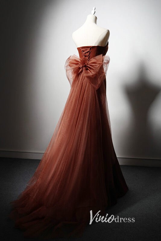 Brown Strapless Mermiad Evening Dresses with Bow-Tie AD1024 Viniodress Brown Strapless Mermiad Evening Dresses with Bow-Tie AD1024 Viniodress